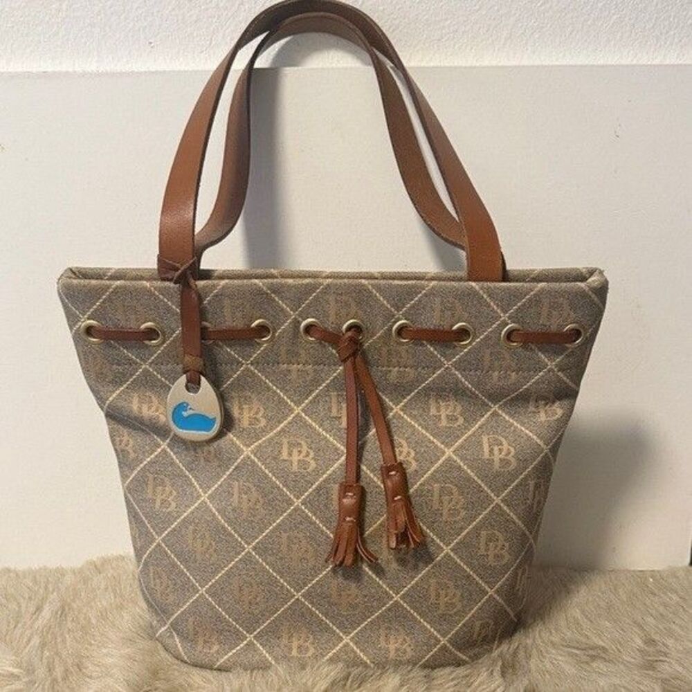 Dooney & Bourke Medium DB Signature Canvas Leather Bucket Bag Vintage